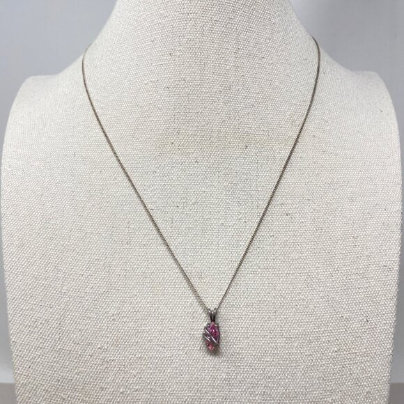 Sterling Silver Pink Marquise Cubic Zirconia Pendant  Necklace Dainty Minimal CZ - Picture 2 of 8